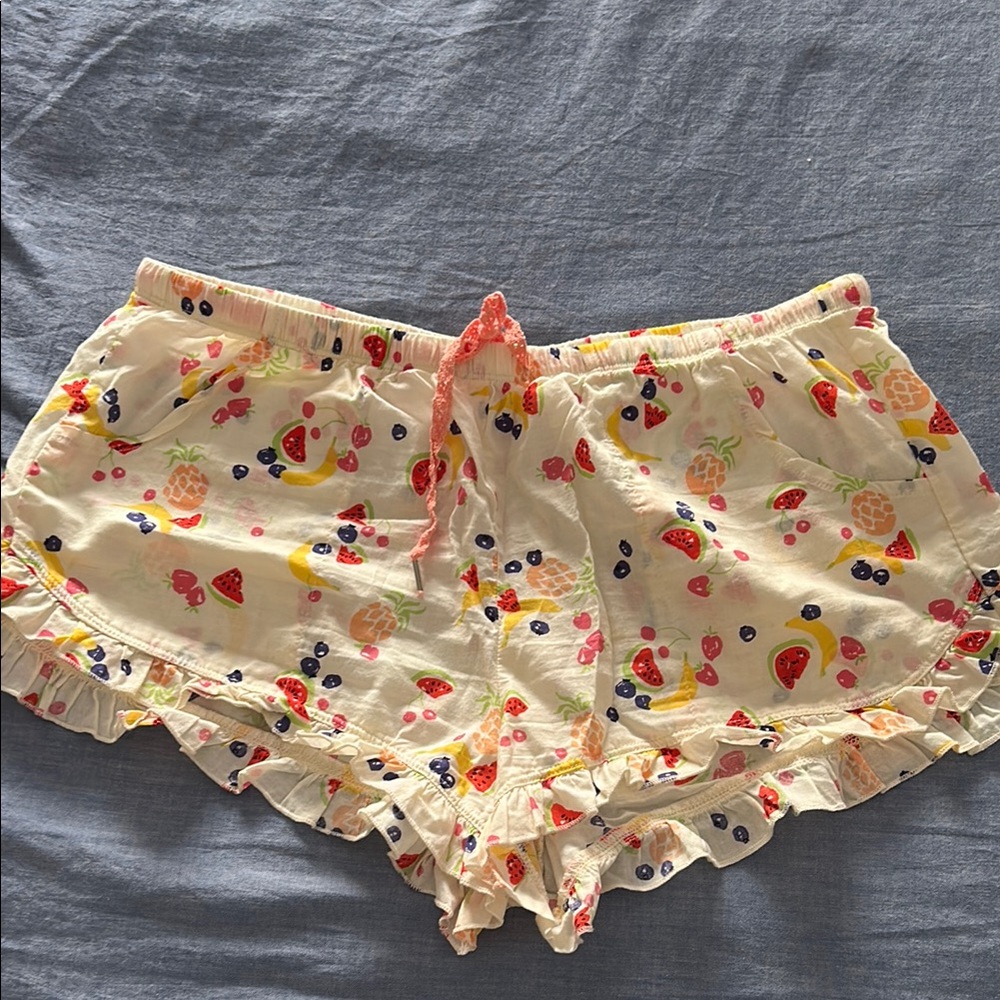 Free Press Cream Pajama Shorts with Ruffle Trim
